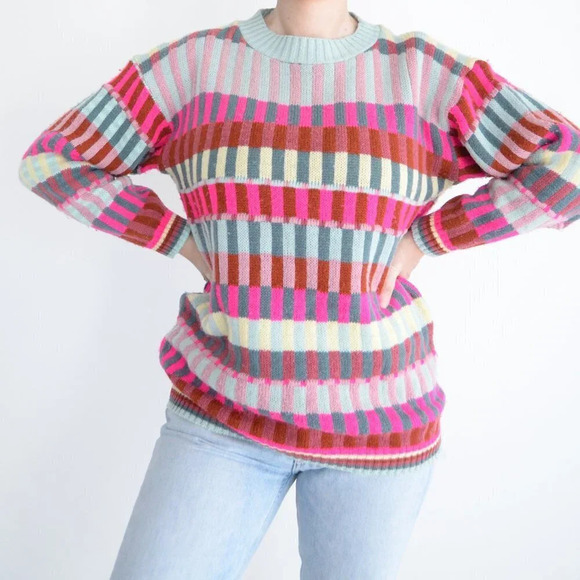 Vintage Coogi-Like Multi-Colour  Rectangular Shapes Knit Mockneck Sweater M - Picture 2 of 12